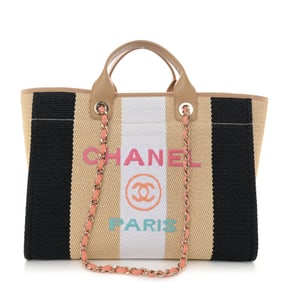 Chanel Straw Raffia Calfskin Striped Medium
