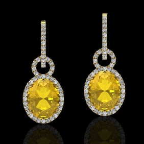 6 ctw Citrine & Micro Pave Halo VS/SI Diamond Earrings 14k Yellow Gold