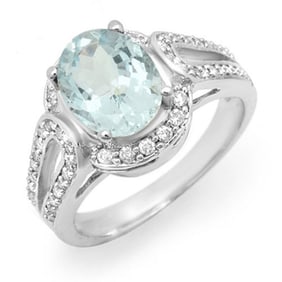 2.50 ctw Aquamarine & Diamond Ring 14k White Gold