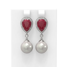 8.03 ctw Ruby & Diamond Earrings 18K White Gold