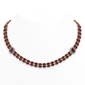 31.95 ctw Garnet & Diamond Necklace 14K Rose Gold