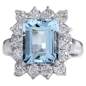 Aquamarine 14K White Gold Diamond Ring