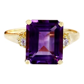 5.14 CTW Amethyst 14K Yellow Gold Diamond Ring