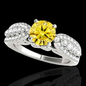 2 ctw Certified SI/I Fancy Intense Yellow Diamond Ring 10k White Gold