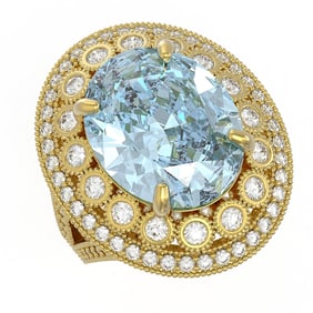 16.82 ctw Certified Sky Topaz & Diamond Victorian Ring 14K Yellow Gold