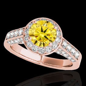1.8 ctw Certified SI/I Fancy Intense Yellow Diamond Ring 10k Rose Gold