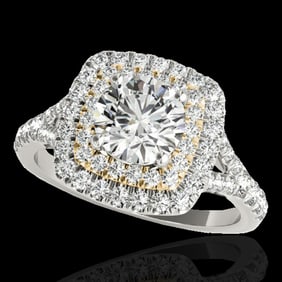 1.6 ctw Certified Diamond Solitaire Halo Ring 10k 2Tone Gold