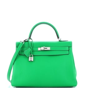 Hermes Kelly Handbag Bamboo Clemence with