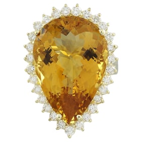 Citrine Diamond Ring 14K Yellow Gold