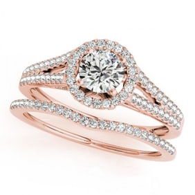 1.46 ctw Certified VS/SI Diamond 2pc Wedding Set Halo 14k Rose Gold
