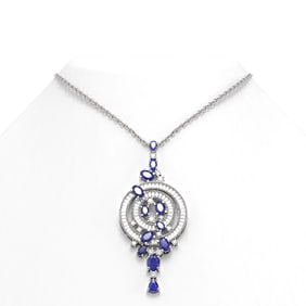 11.47 ctw Sapphire & Diamond Necklace 18K White Gold