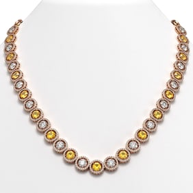 35.54 ctw Canary & Diamond Micro Pave Necklace 18K Rose Gold