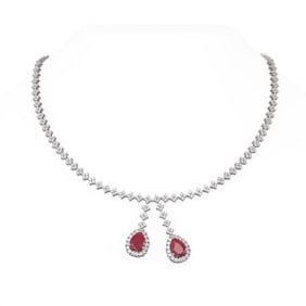 16.87 ctw Ruby & Diamond Necklace 18K White Gold
