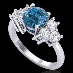 2.1 ctw Intense Blue Diamond Engagment Ring 18k White Gold