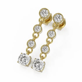 2.5 ctw Cushion Cut Diamond Earrings 18K Yellow Gold