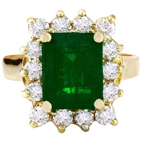 Emerald Diamond Ring 14K Yellow Gold