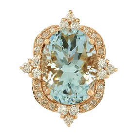 Aquamarine Diamond Ring 14K Rose Gold