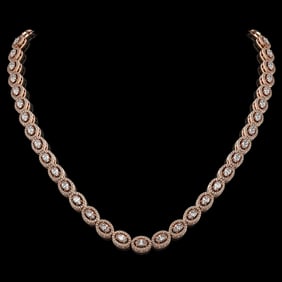 18.43 ctw Oval Cut Diamond Micro Pave Necklace 18K Rose Gold