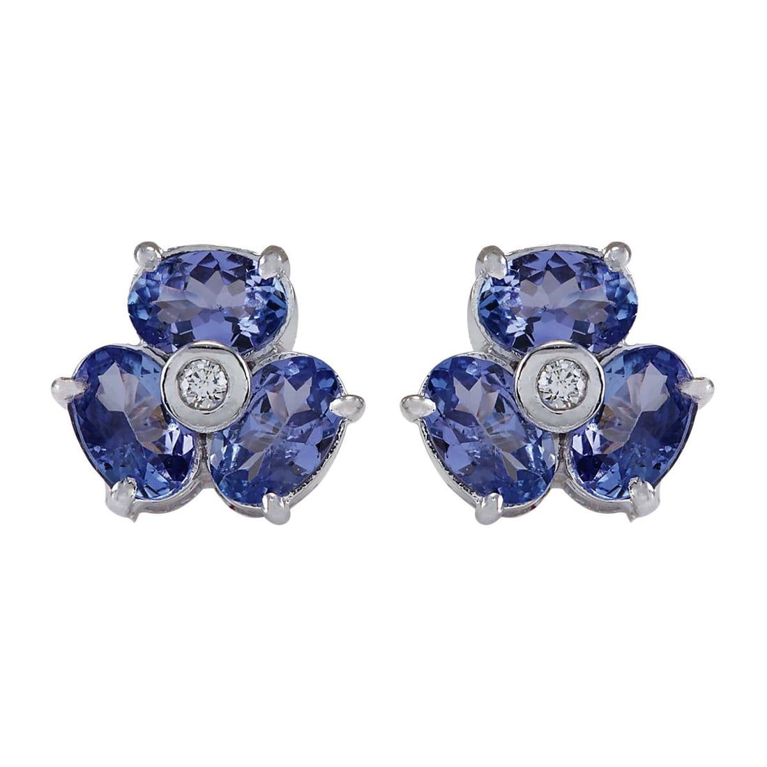 Tanzanite Diamond Earrings In 14 Karat: Tanzanite Diamond Earrings In 14 Karat White Gold Metal: 14k Gold, White Gold Stone: Diamond, Tanzanite Stone Cut: Oval Cut Place of Origin: United States Period: 2010- Date of Manufacture: 2023 <