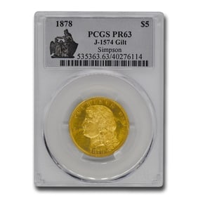 1878 $5 Gold Pattern PR-63 PCGS (J-1574 Gilt)