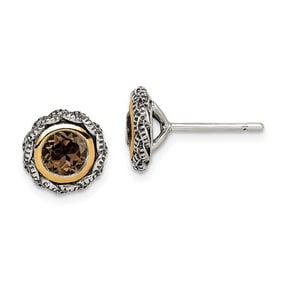 Sterling Silver w/14k Accent Smokey Quartz Post Earrings