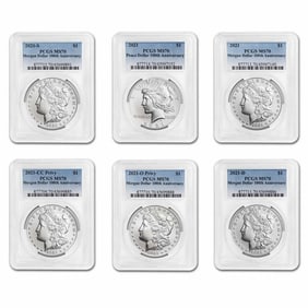 6-Coin 2021 Morgan/Peace Dollar Set MS-70 PCGS