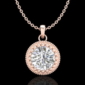 1 ctw VS/SI Diamond Solitaire Art Deco Necklace 18k Rose Gold