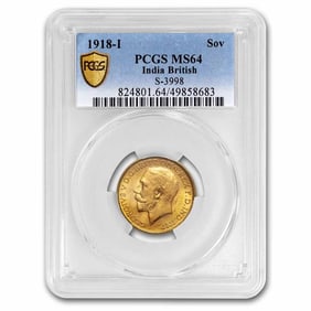 1918-I India Gold Sovereign George V MS-64 PCGS