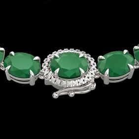 92 ctw Emerald & VS/SI Diamond Micro Pave Necklace 14k White Gold