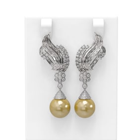 3.73 ctw Diamond & Pearl Earrings 18K White Gold
