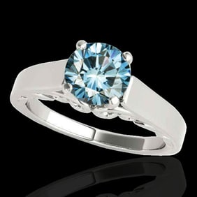 1 ctw SI Certified Fancy Blue Diamond Solitaire Ring 10k White Gold
