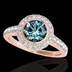 1.5 ctw SI Certified Fancy Blue Diamond Solitaire Halo Ring 10k Rose Gold