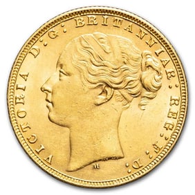 1876-M Australia Gold Sovereign Young Victoria BU