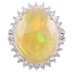 Elegant Natural Opal Diamond Ring In