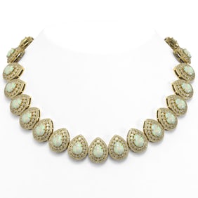 100.62 ctw Certified Opal & Diamond Victorian Necklace 14K Yellow Gold