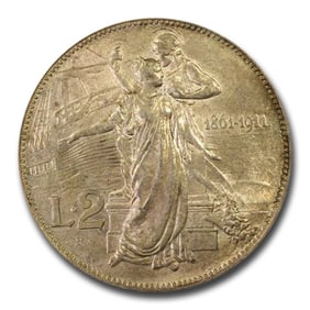 1911-R Italy Silver 2 Lire MS-62 PCGS