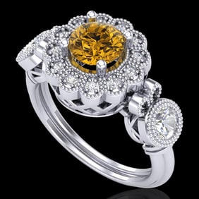 1.5 ctw Intense Fancy Yellow Diamond Art Deco Ring 18k White Gold