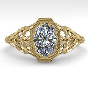 1.0 ctw VS/SI Oval Diamond Engagment Ring Art Deco 18k Yellow Gold