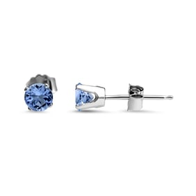 14k White Gold 4 mm Blue Topaz Stud Earrings