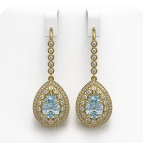 7.56 ctw Aquamarine & Diamond Victorian Earrings 14K Yellow Gold