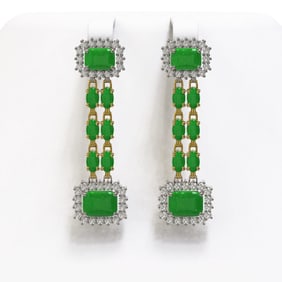 10.22 ctw Jade & Diamond Earrings 14K Yellow Gold