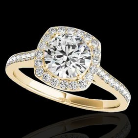 1.4 ctw Certified Diamond Solitaire Halo Ring 10k Yellow Gold