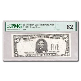 1988 (Unknown District) $5 FRN CU-62 PMG (Fr#1979) Cancelled