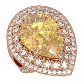 17.38 ctw Canary Citrine & Diamond Victorian Ring 14K Rose Gold