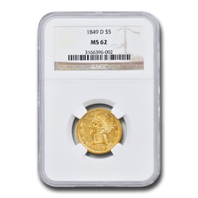 1849-D $5 Liberty Gold Half Eagle MS-62 NGC
