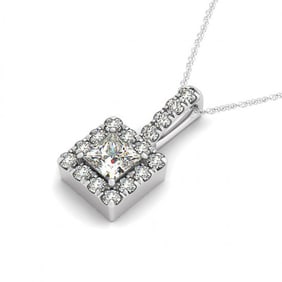 0.8 ctw Princess Certified VS/SI Diamond Halo Necklace 14k White Gold