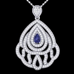 2 ctw Tanzanite & Micro Pave VS/SI Diamond Necklace 18k White Gold