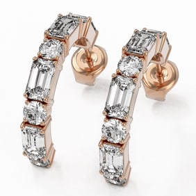 3.12 ctw Emerald Cut Diamond Designer Earrings 18K Rose Gold