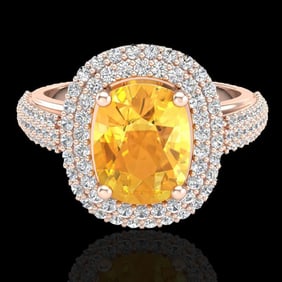 3.50 ctw Citrine & Micro Pave VS/SI Diamond Ring 14k Rose Gold