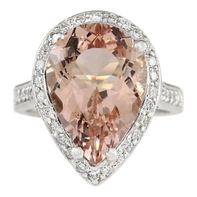 Natural Morganite Diamond Ring In 14